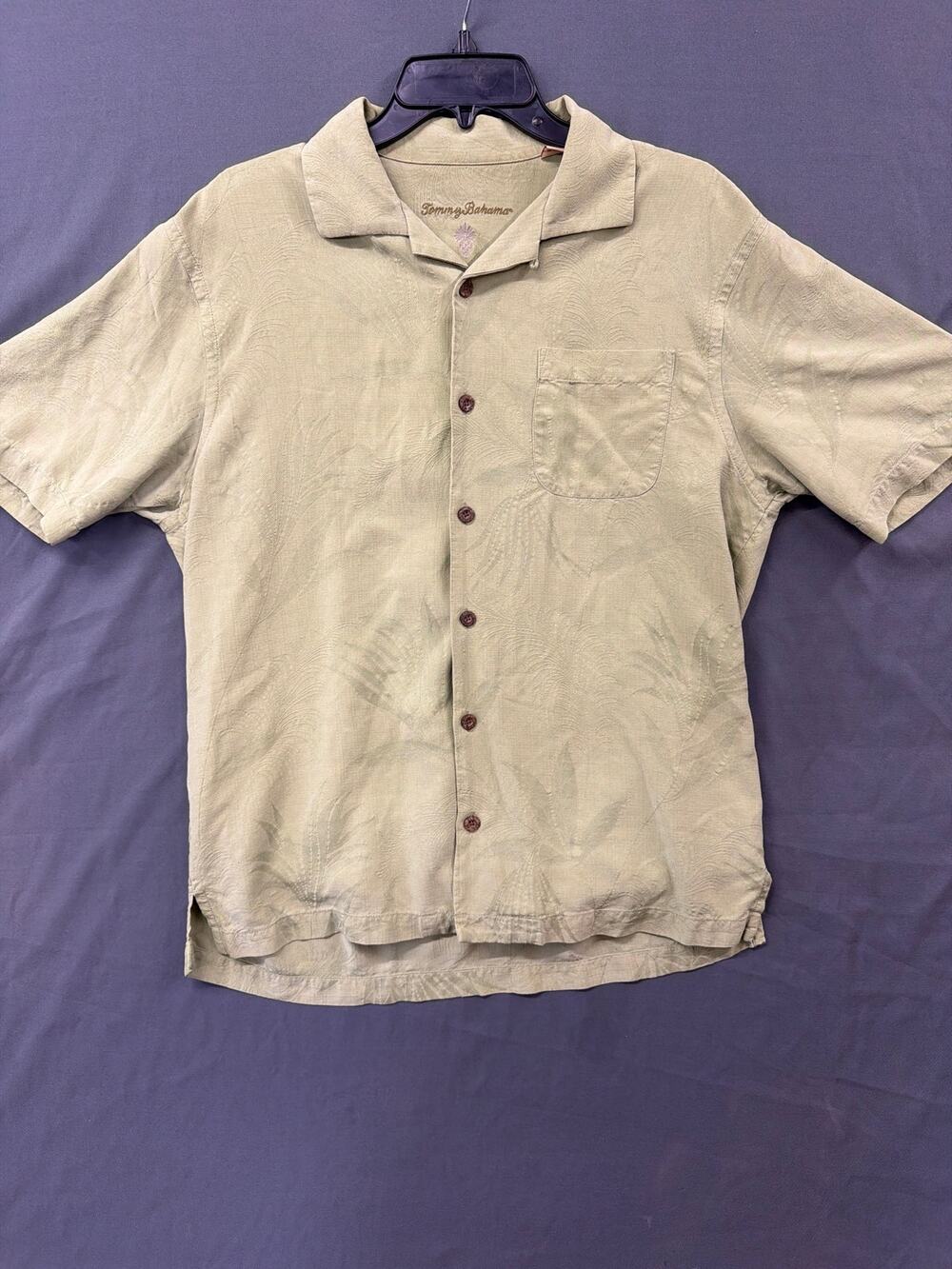 Tommy Bahama Men's M 100% Silk Camp Shirt Green Tropical Jacquard Hawaiian